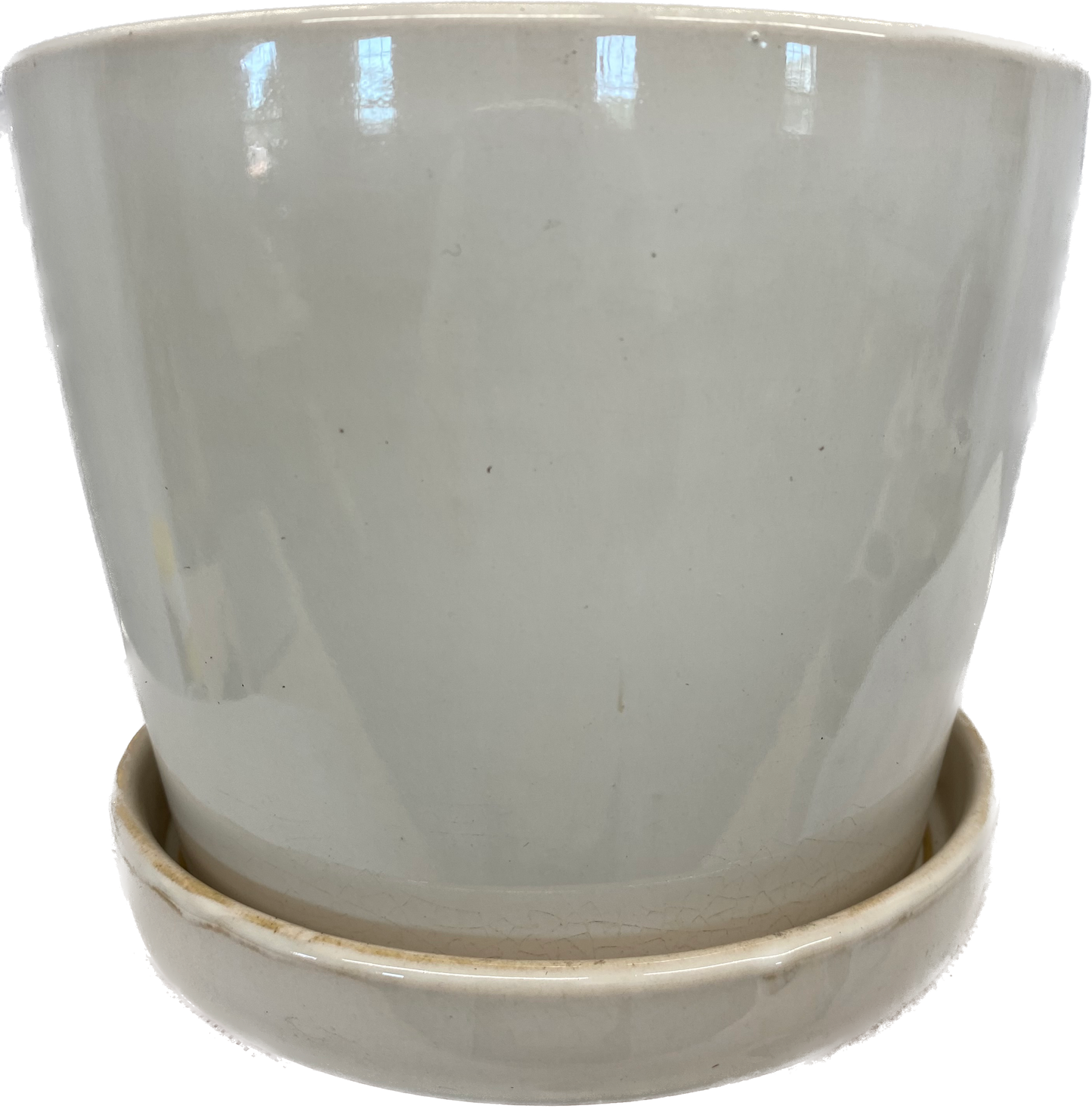 TAPERED FLORAL GLAZED CYLINDER POT WITH SAUCER - CREAM WHITE