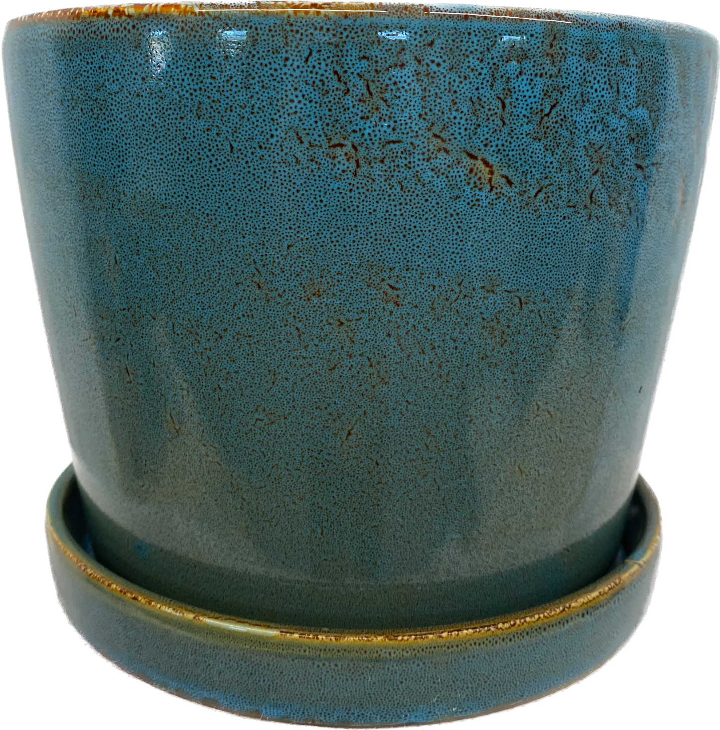 TAPERED FLORAL GLAZED CYLINDER POT WITH SAUCER - KALEIDESCOPE BLUE