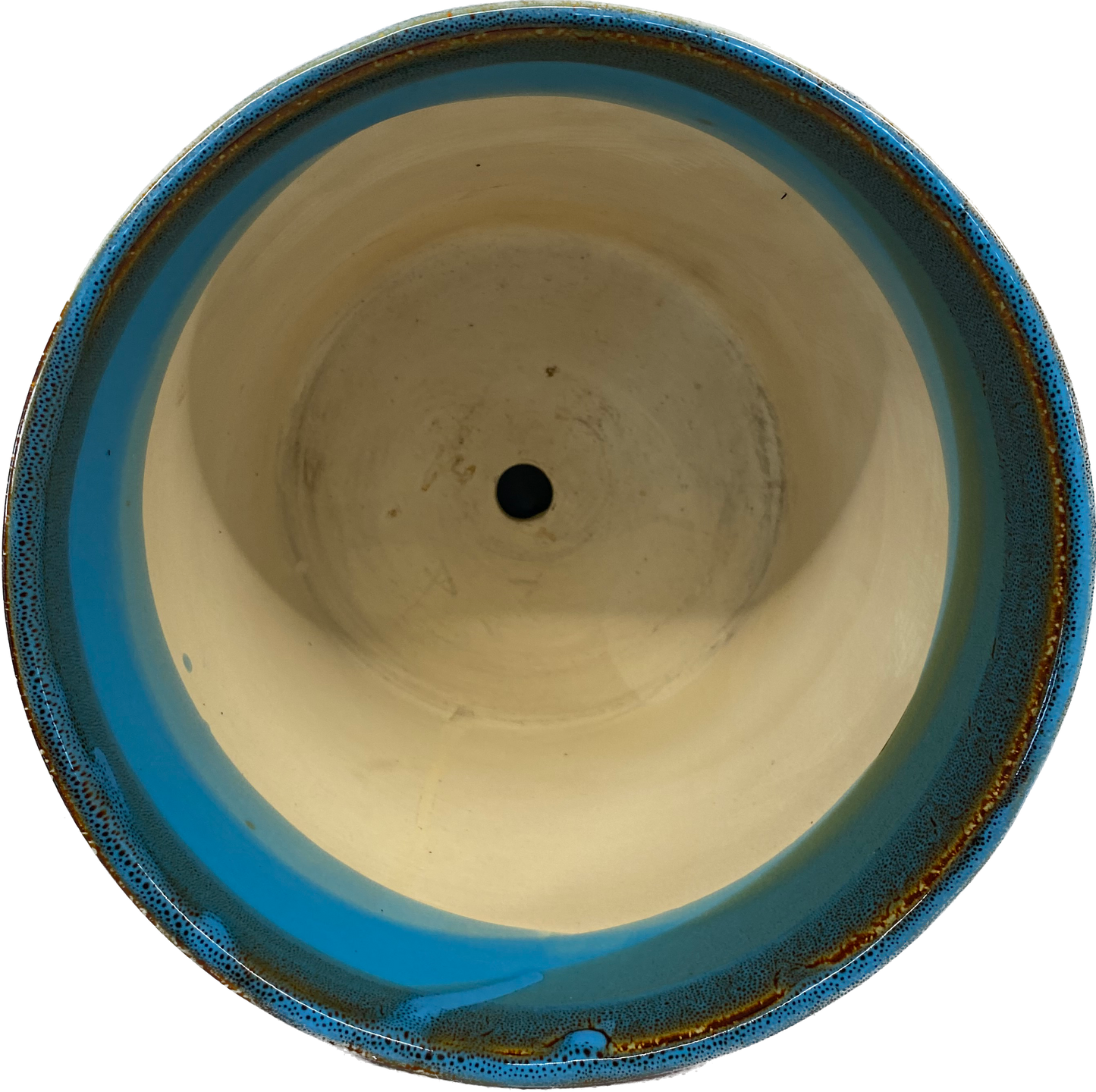 TAPERED FLORAL GLAZED CYLINDER POT WITH SAUCER - KALEIDESCOPE BLUE