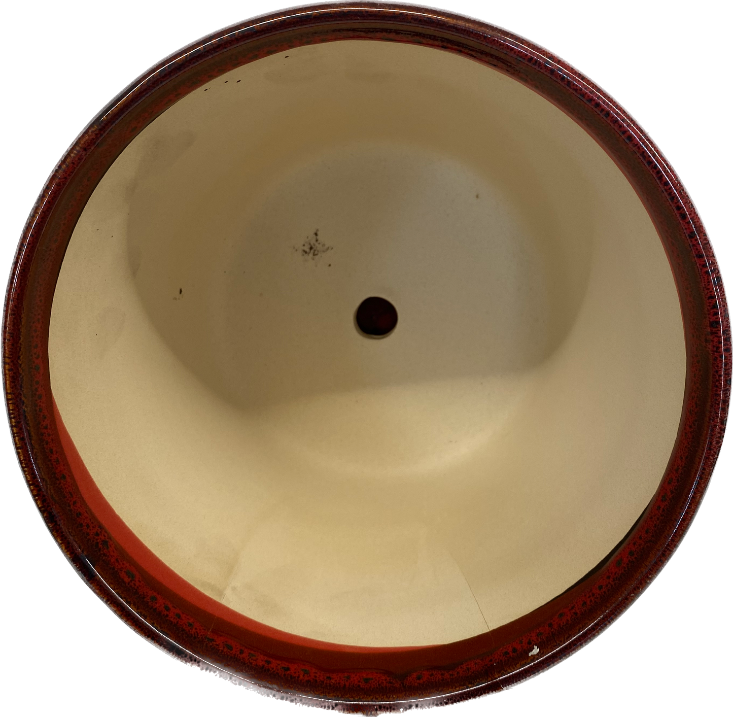 TAPERED FLORAL GLAZED CYLINDER POT WITH SAUCER - RED