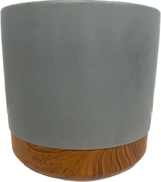 6.5IN MADERA CYLINDER FLORAL GLAZED PLANTER - MATTE LIGHT GREY