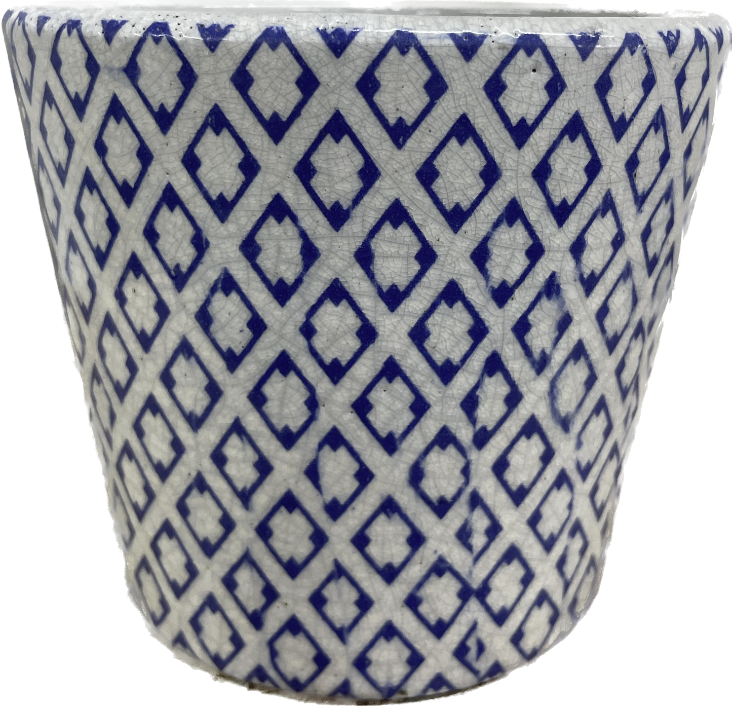 6.3IN HEDGEWAY TAPERED FLORAL GLAZED PLANTER - BLUE & WHITE