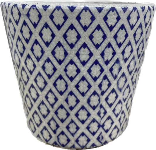 6.3IN HEDGEWAY TAPERED FLORAL GLAZED PLANTER - BLUE & WHITE