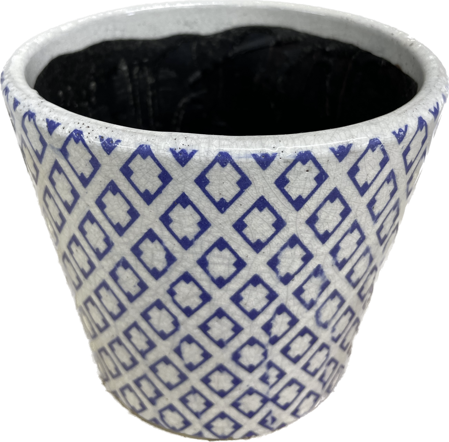 6.3IN HEDGEWAY TAPERED FLORAL GLAZED PLANTER - BLUE & WHITE