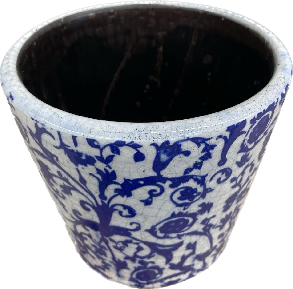 BOTANICA TAPERED FLORAL GLAZED PLANTER - BLUE & WHITE