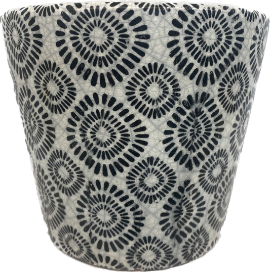 6.3IN ORIGINS TAPERED FLORAL GLAZED PLANTER - BLACK & WHITE