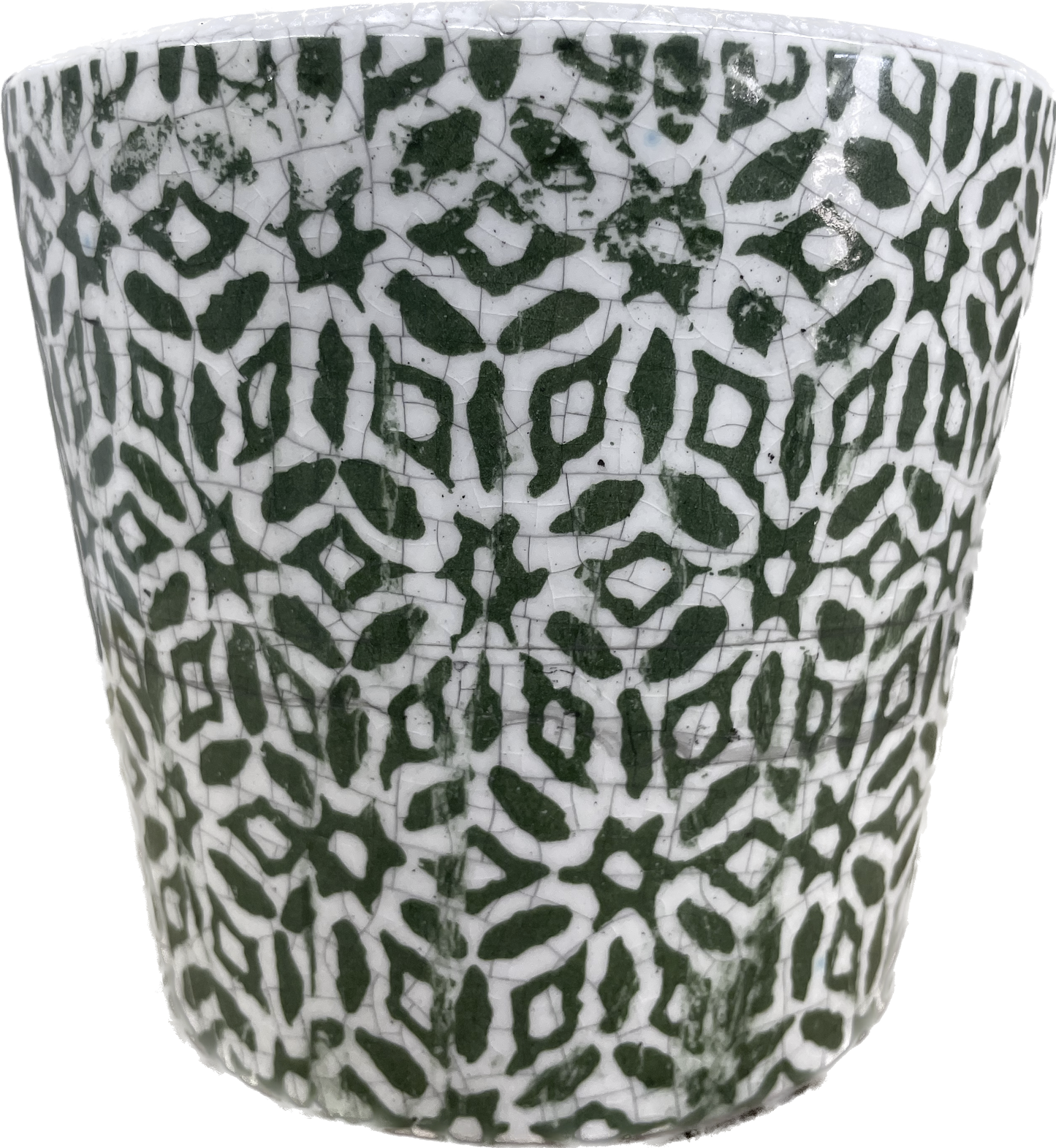 6.3IN URBANA TAPERED FLORAL GLAZED PLANTER - GREEN & WHITE