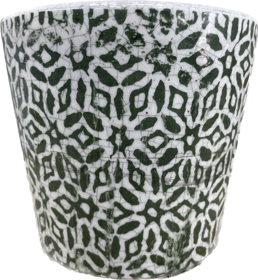 6.3IN URBANA TAPERED FLORAL GLAZED PLANTER - GREEN & WHITE