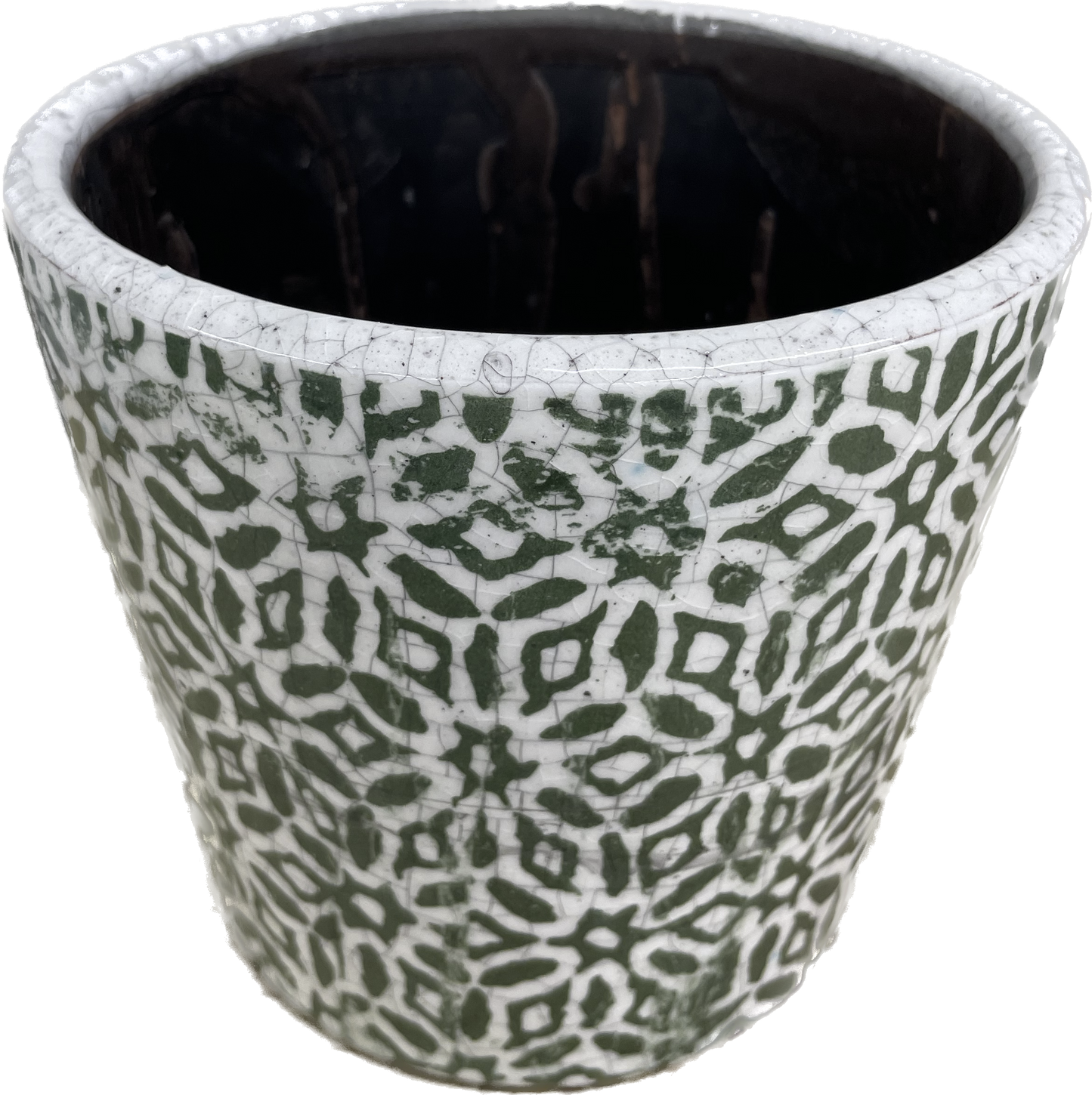 6.3IN URBANA TAPERED FLORAL GLAZED PLANTER - GREEN & WHITE