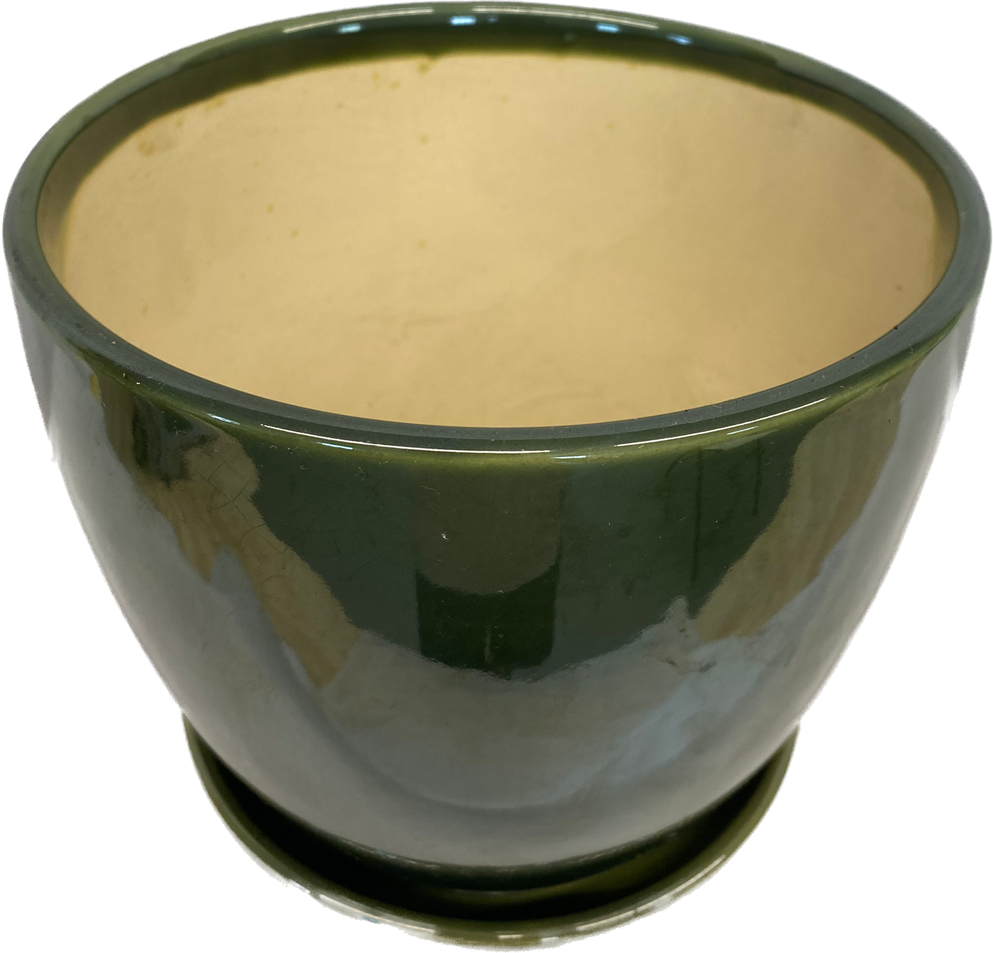 BELL FLORAL GLAZED POT WITH SAUCER - FIELD GREEN