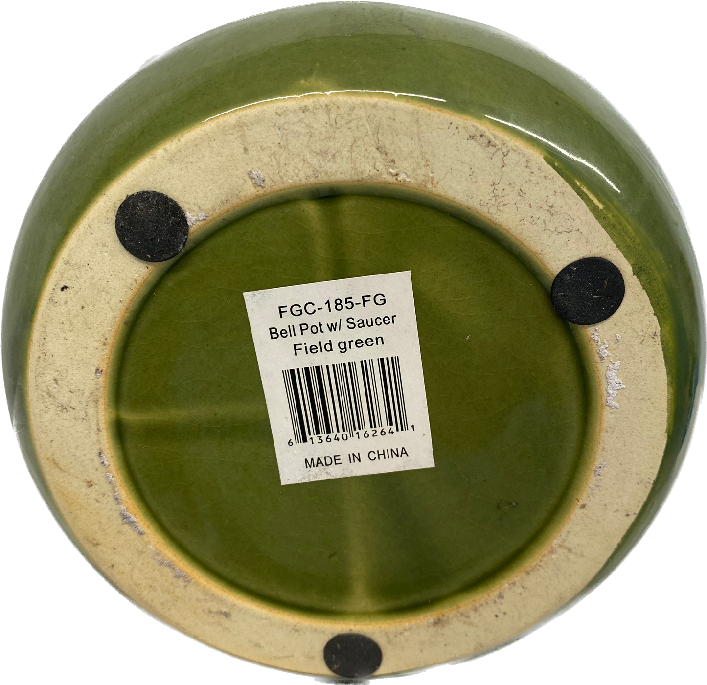 BELL FLORAL GLAZED POT WITH SAUCER - FIELD GREEN