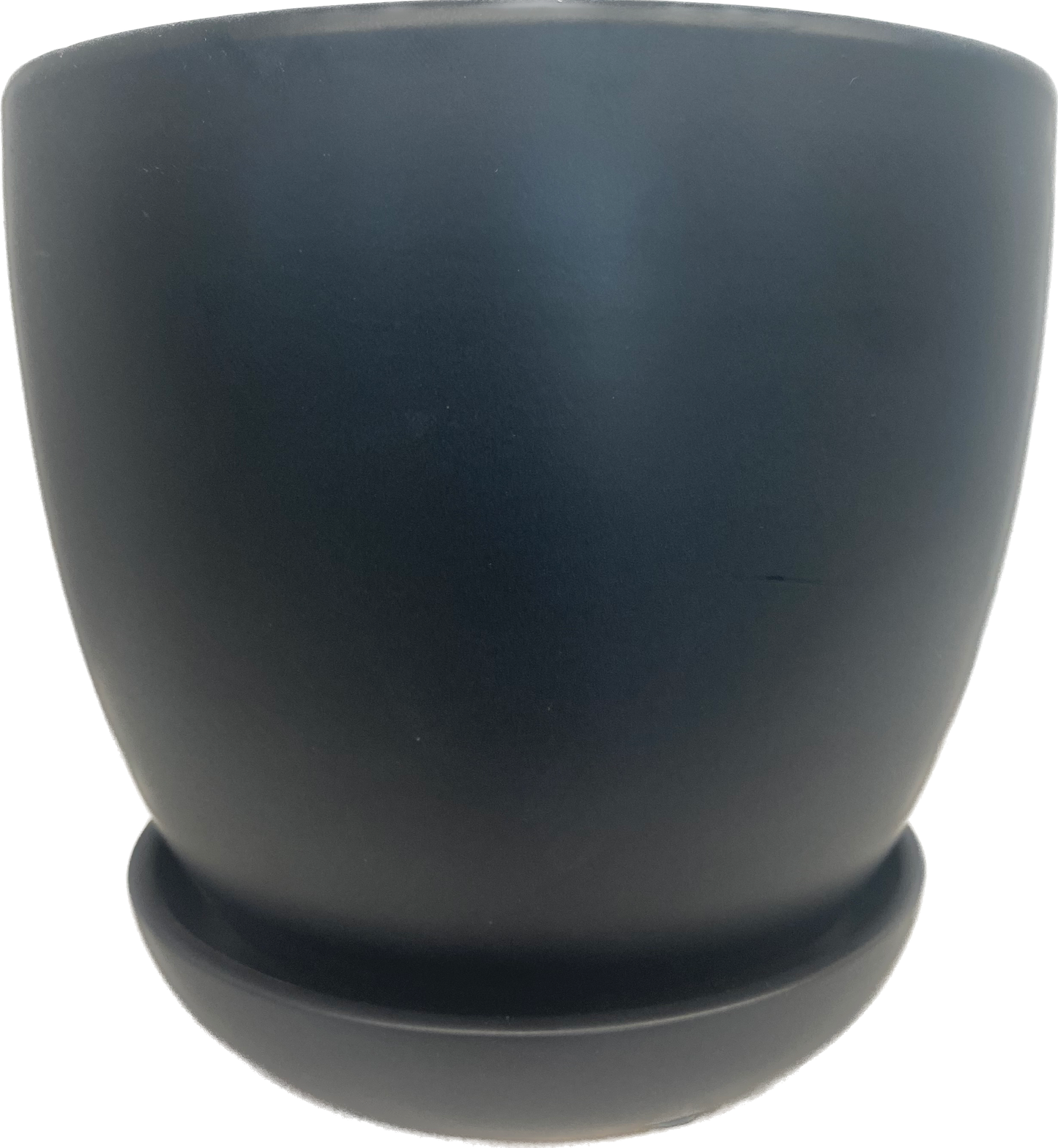 BELL FLORAL GLAZED POT WITH SAUCER - MATTE BLACK