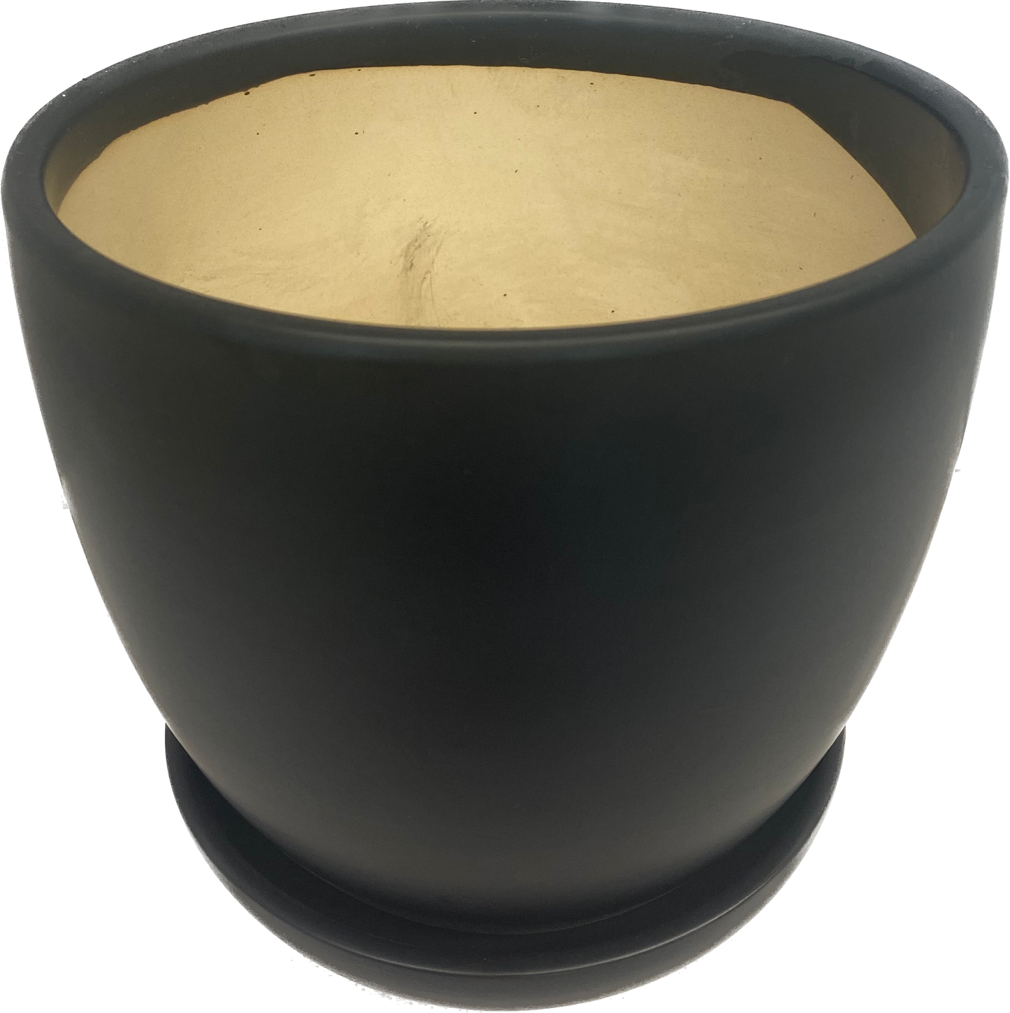 BELL FLORAL GLAZED POT WITH SAUCER - MATTE BLACK