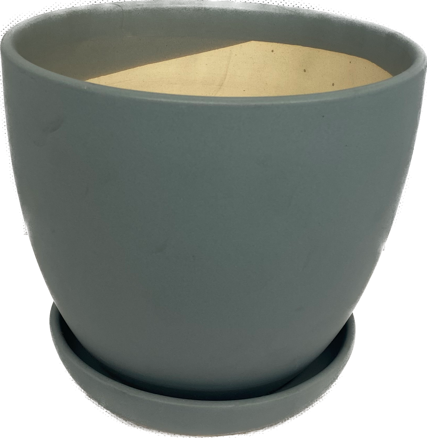 BELL FLORAL GLAZED POT WITH SAUCER - MATTE LIGHT GREY