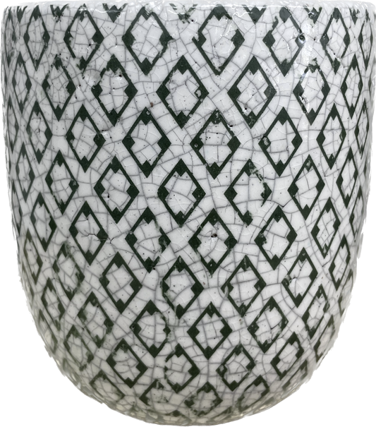 HEDGEWAY EGG FLORAL GLAZED PLANTER - GREEN & WHITE