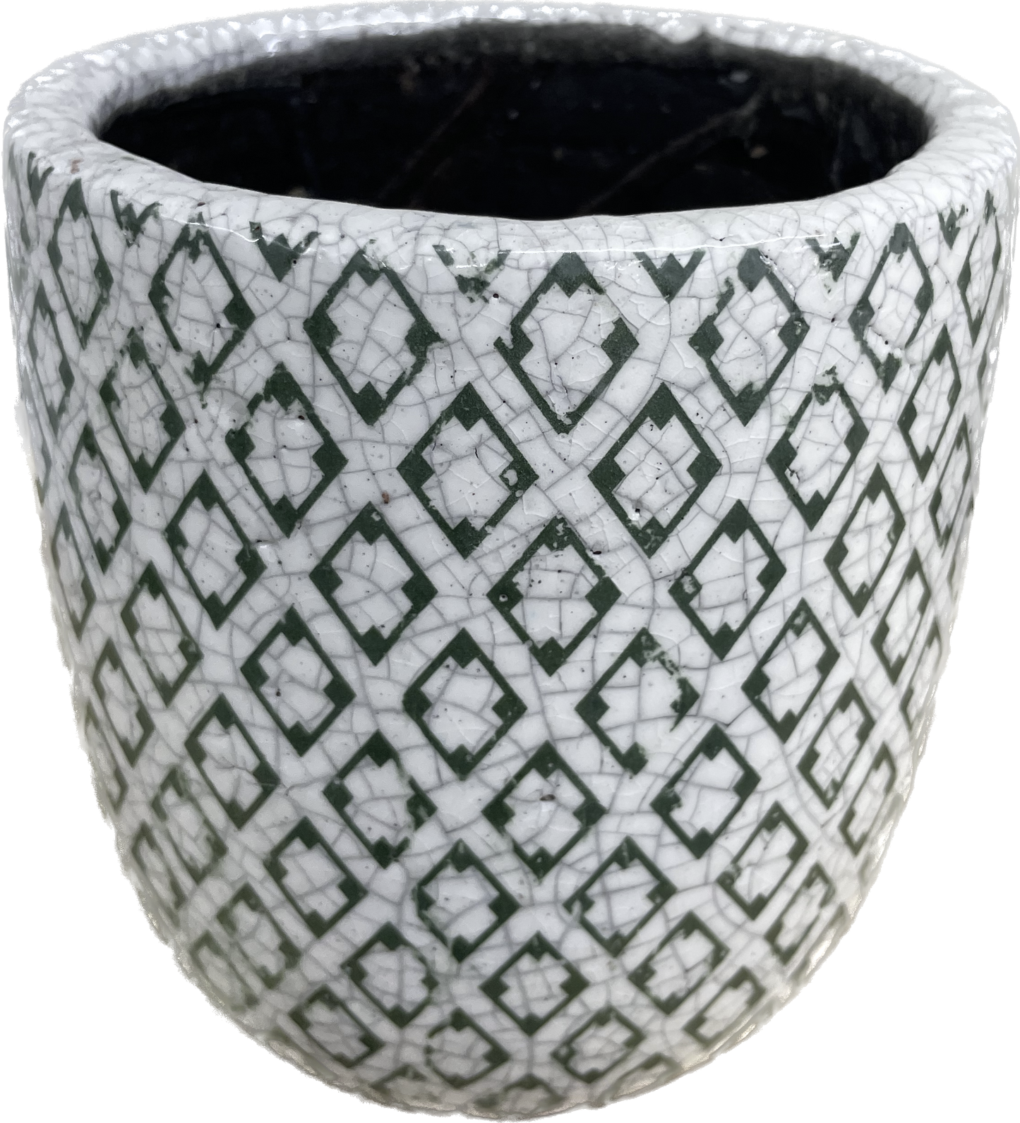 HEDGEWAY EGG FLORAL GLAZED PLANTER - GREEN & WHITE