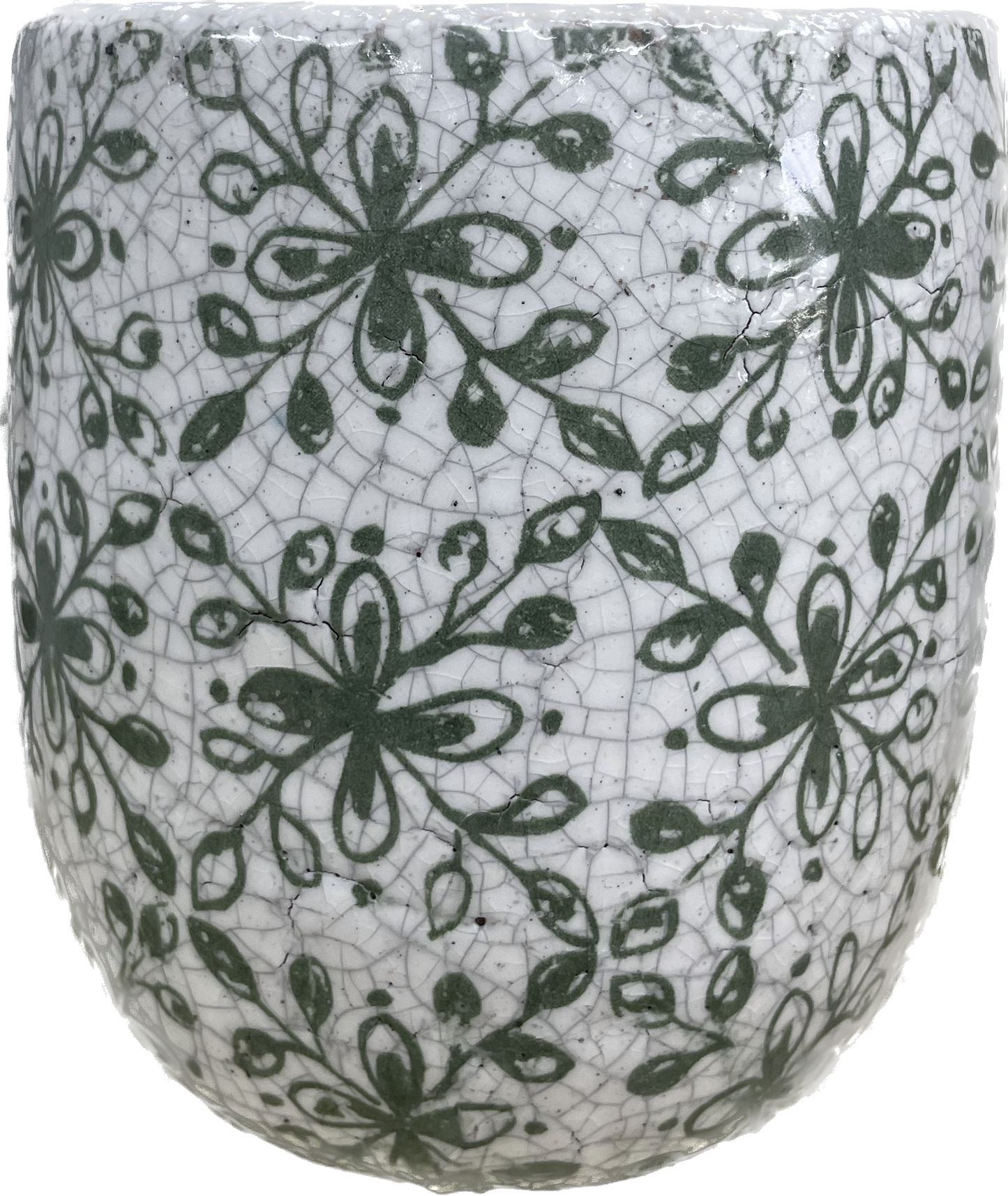 5IN ABBY FLORAL EGG, FLORAL GLAZED PLANTER - GREEN & WHITE