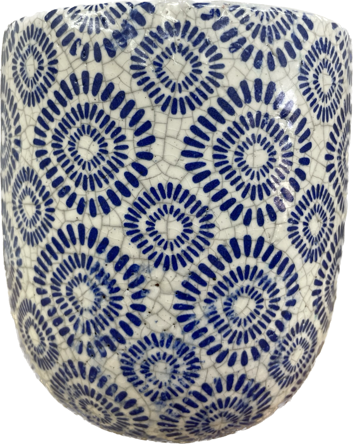 ORIGINS EGG FLORAL GLAZED PLANTER - BLUE & WHITE