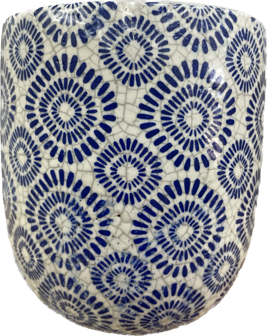 ORIGINS EGG FLORAL GLAZED PLANTER - BLUE & WHITE