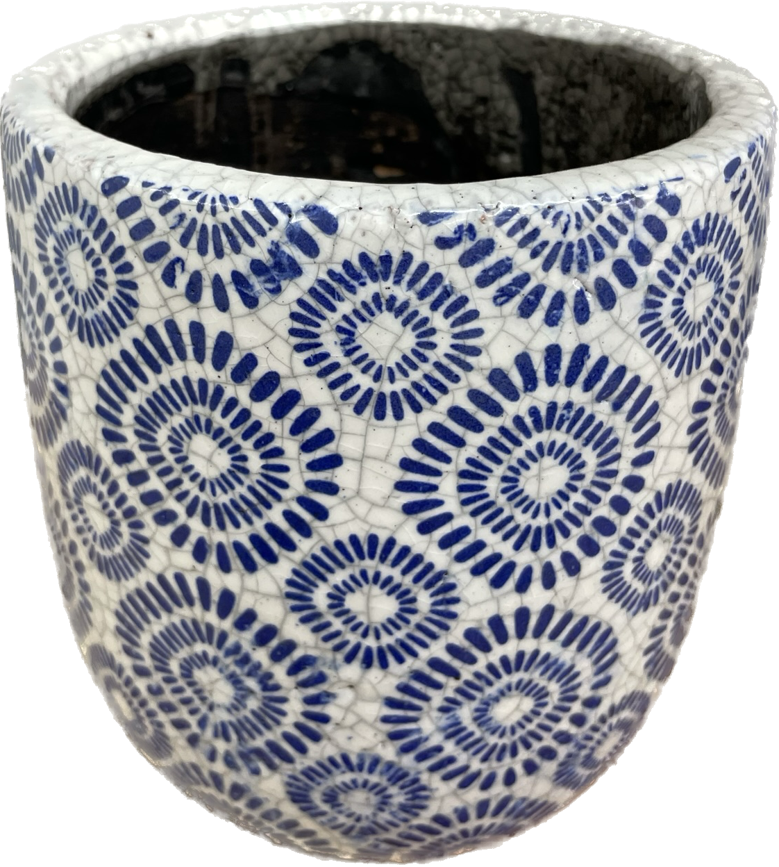 ORIGINS EGG FLORAL GLAZED PLANTER - BLUE & WHITE