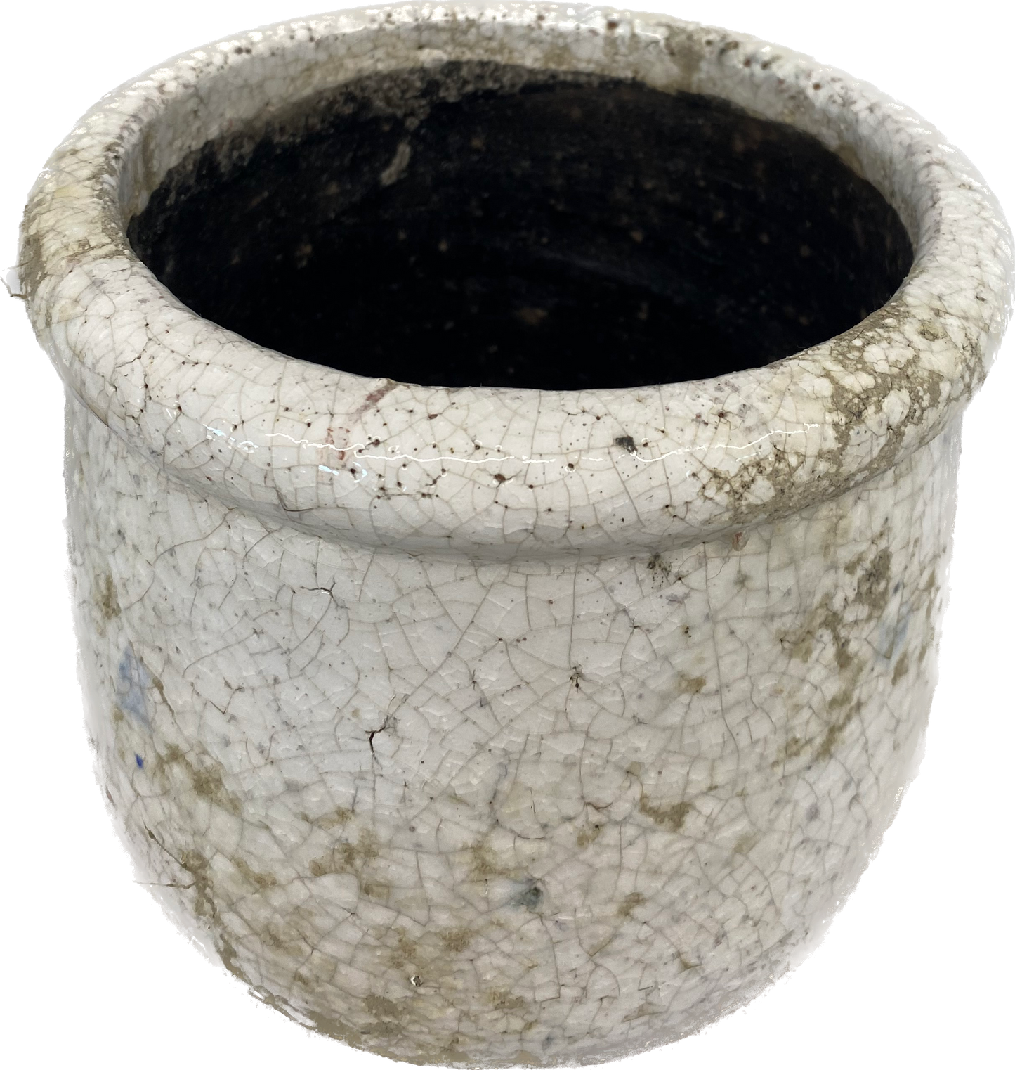 8IN MINI CAULDRON  FLORAL GLAZED POT, LARGE - CRACKLE WHITE