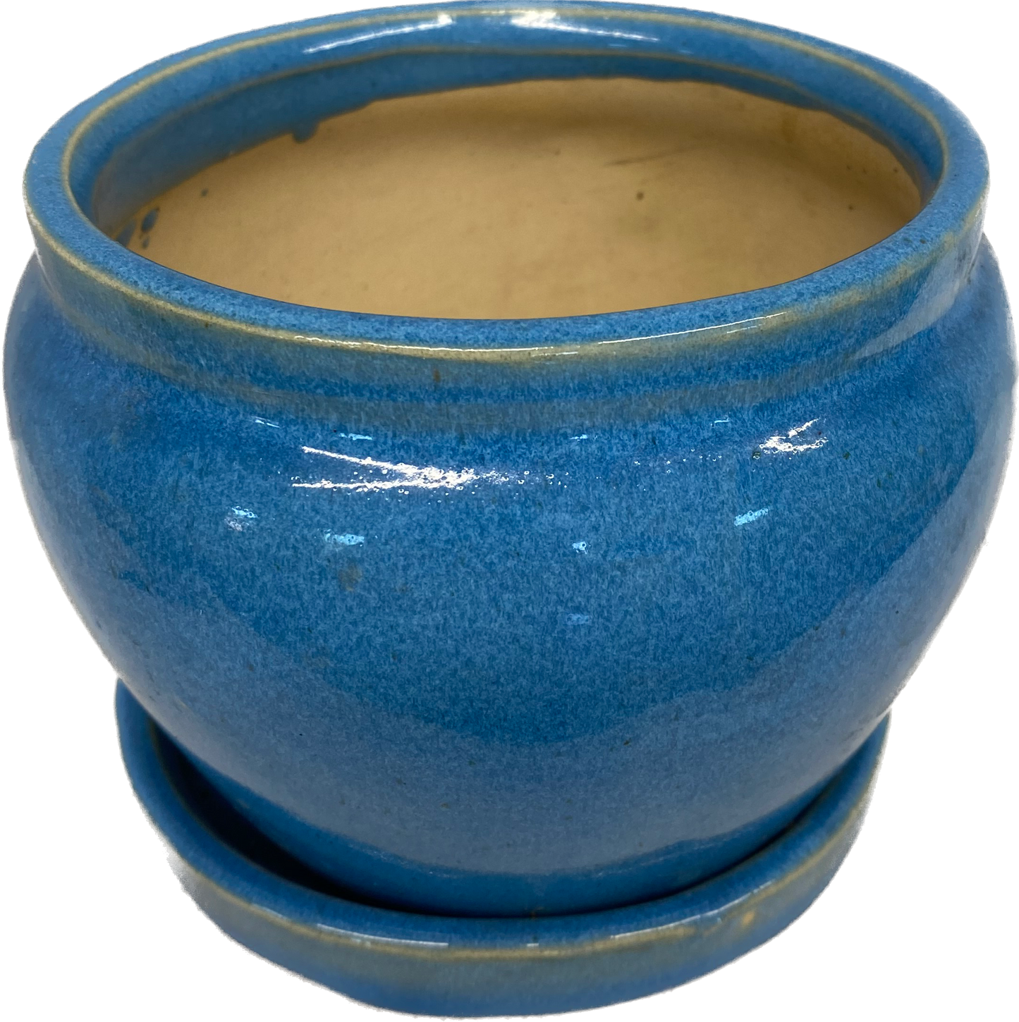 HANOVER FLORAL GLAZED POT WITH SAUCER - BLUE