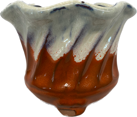 SPIRALER FLORAL GLAZED POT - RED