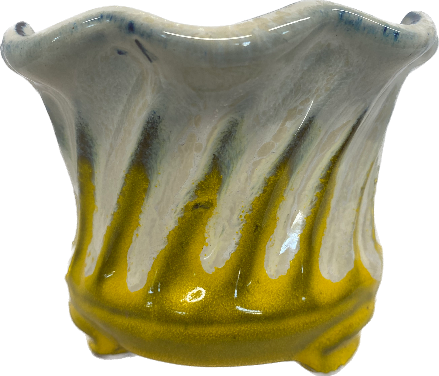 SPIRALER FLORAL GLAZED POT - YELLOW