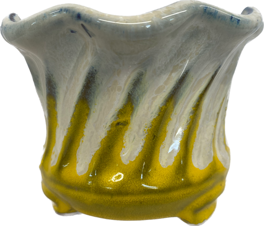 SPIRALER FLORAL GLAZED POT - YELLOW