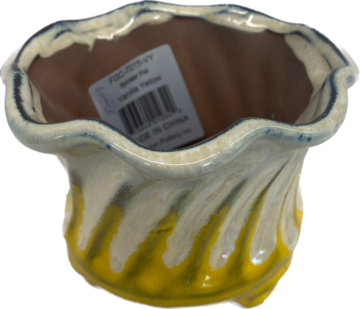 SPIRALER FLORAL GLAZED POT - YELLOW