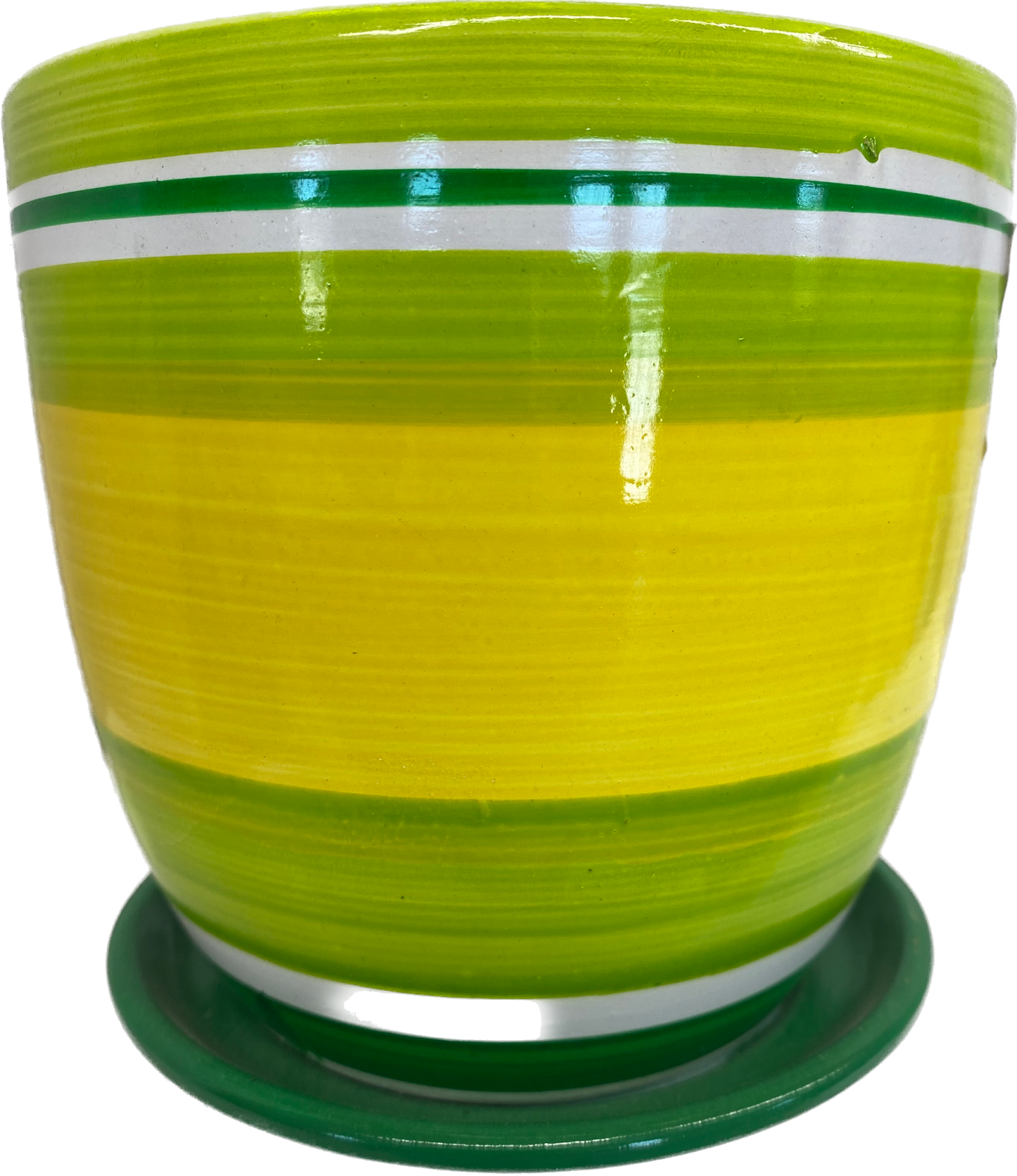 6IN SUNSHINE FLORAL GLAZED POT - YELLOW AND GREEN