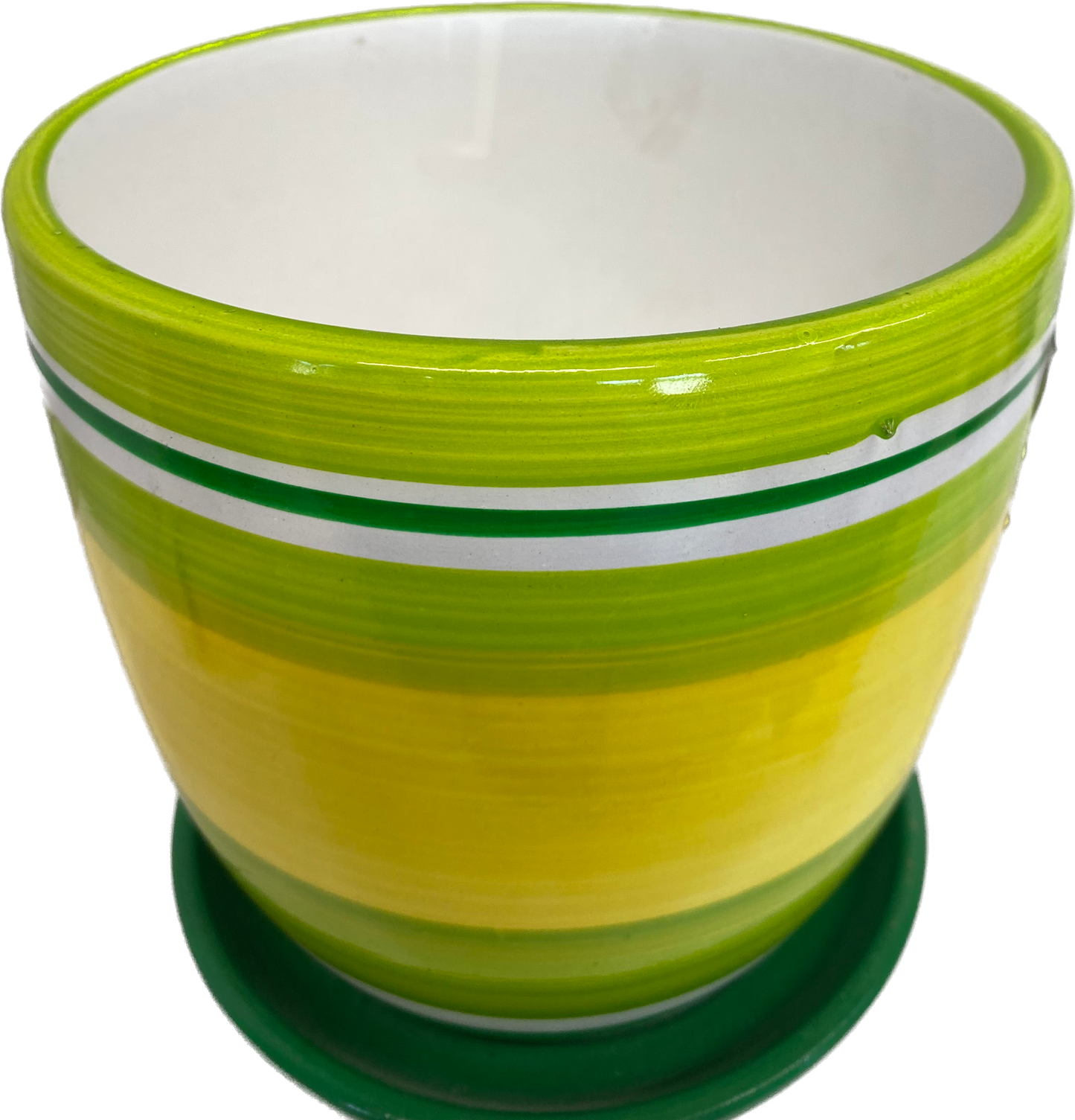 6IN SUNSHINE FLORAL GLAZED POT - YELLOW AND GREEN