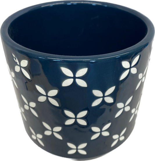 5IN BUTTERFLY FLORAL GLAZED PLANTER - BLUE