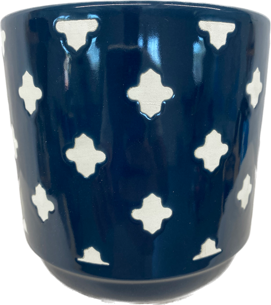 5IN CLUBS FLORAL GLAZED PLANTER - BLUE