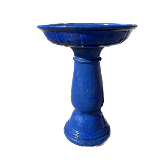 Bunting Floral Glazed Birdbath - Falling Blue