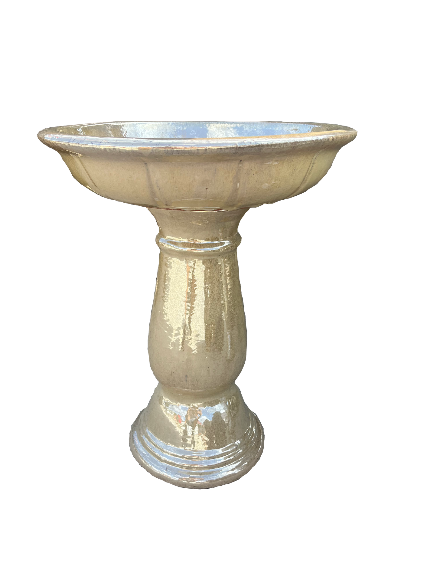 Bunting Floral Glazed Birdbath - Pearl White