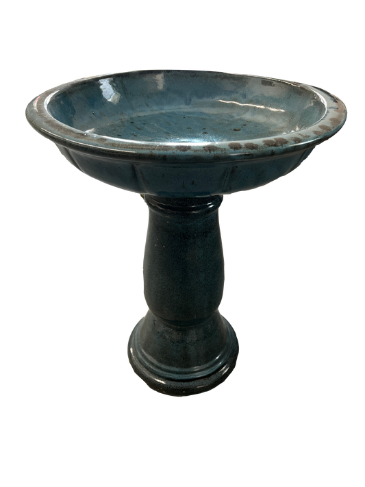 Bunting Floral Glazed Birdbath - Tropical Blue