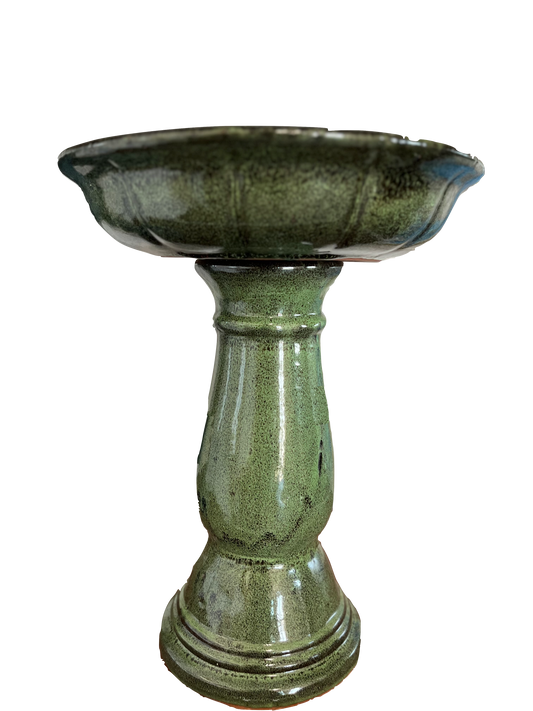 Bunting Floral Glazed Birdbath - Tropical Green