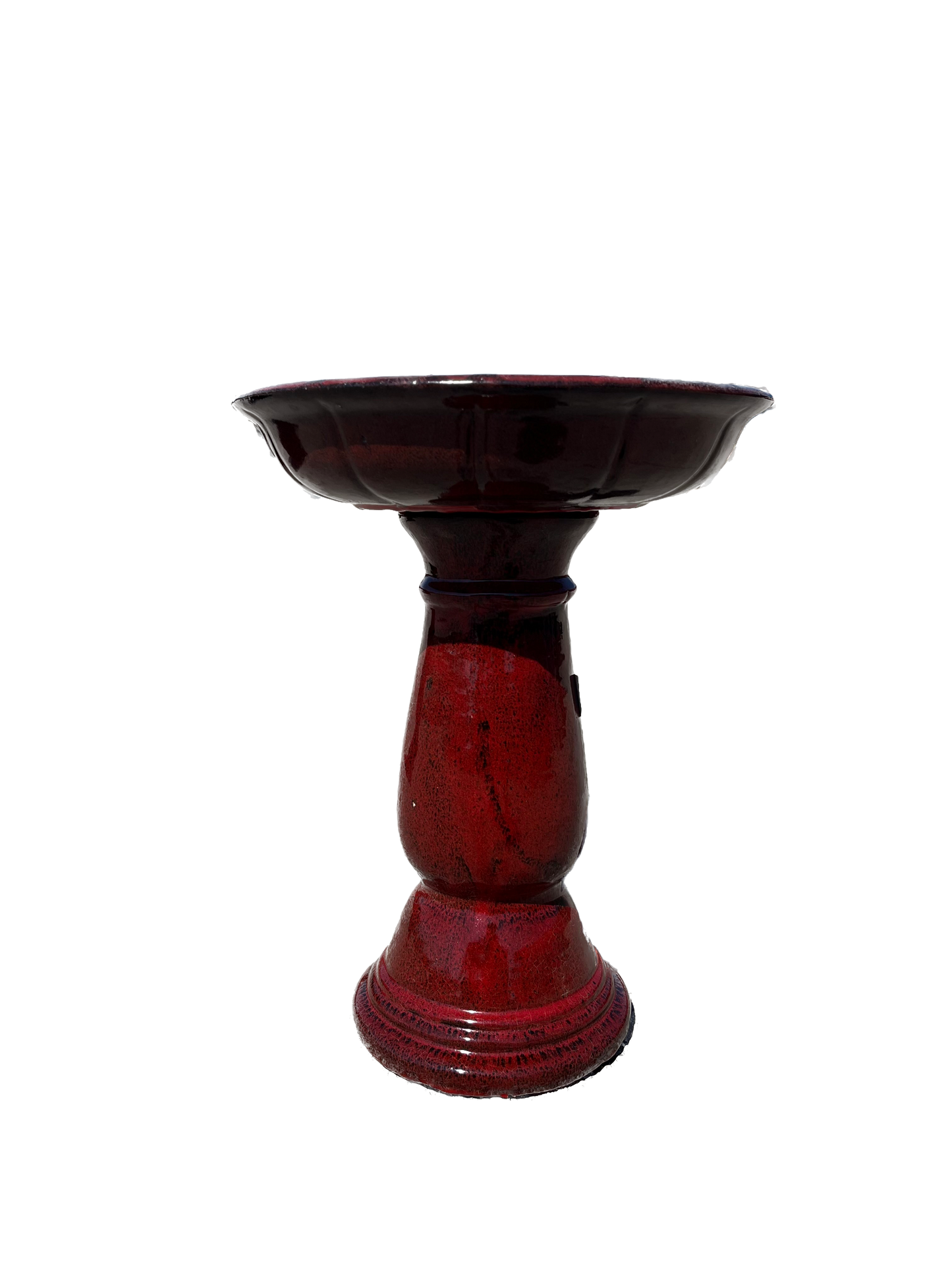 Bunting Floral Glazed Birdbath - Tropical Red