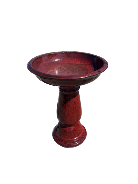 Bunting Floral Glazed Birdbath - Tropical Red